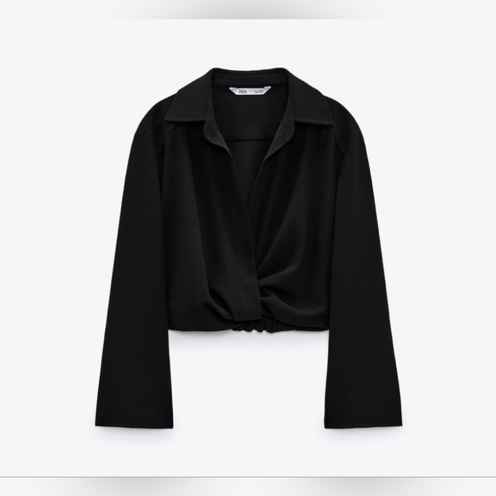 ZARA | Long Sleeve Crop top Blouse in Black Small